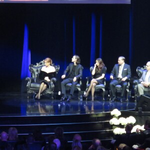 Céline Dion assiste à la cérémonie en hommage à son mari René Angélil, intitulée "Celebration of Life" avec son fils aîné René-Charles au Caesars Palace de Las Vegas le 3 février 2016.