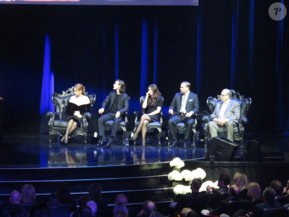 Céline Dion assiste à la cérémonie en hommage à son mari René Angélil, intitulée "Celebration of Life" avec son fils aîné René-Charles au Caesars Palace de Las Vegas le 3 février 2016.