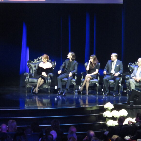 Céline Dion assiste à la cérémonie en hommage à son mari René Angélil, intitulée "Celebration of Life" avec son fils aîné René-Charles au Caesars Palace de Las Vegas le 3 février 2016.