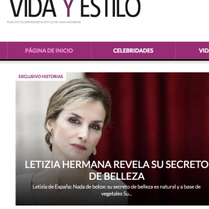 Capture d'écran du site Vida y Estilo, qui propose en février 2016 une interview de Telma Rocasolano, soeur de Letizia d'Espagne, dans laquelle elle dément les rumeurs de chirurgie esthétique concernant l'épouse du roi.