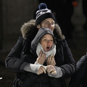 Exclusif - Tom Brady, sa femme Gisele Bündchen, la soeur de Tom, Nancy, et son mari Steve Bonelli assistent à un match de hockey de Benjamin (fils de Tom Brady et Gisele Bündchen). Boston, le 31 janvier 2016.