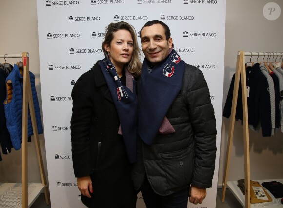 Exclusif - Zinedine Soualem et sa compagne Caroline Faindt lors de la soirée "Fous Ta Doudoune" sur le rooftop de Serge Blanco, à Paris le 4 février 2016 © Marc Ausset-Lacroix