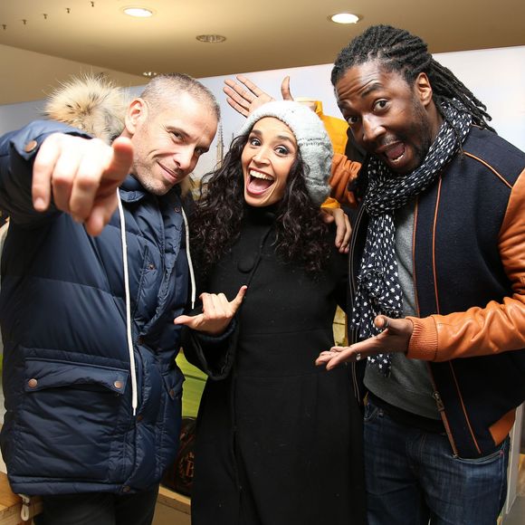 Exclusif - Medi Sadoun, Aïda Touihri et Noom Diawara lors de la soirée "Fous Ta Doudoune" sur le rooftop de Serge Blanco, à Paris le 4 février 2016 © Marc Ausset-Lacroix