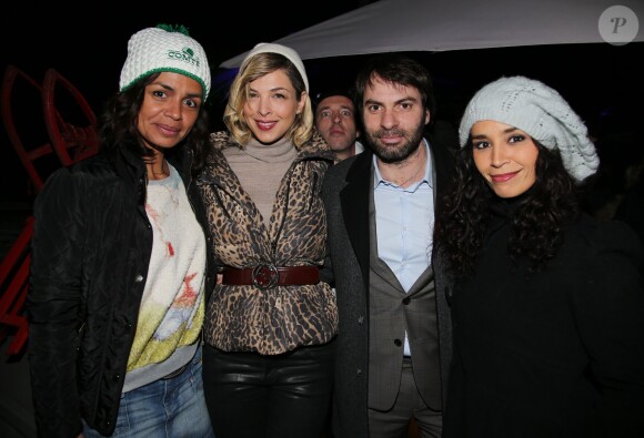 Exclusif - Laurence Roustandjee, Eléonore Boccara, Christophe Dominici, Aïda Touihri lors de la soirée "Fous Ta Doudoune" sur le rooftop de Serge Blanco, à Paris le 4 février 2016 © Marc Ausset-Lacroix