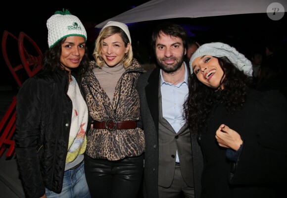 Exclusif - Laurence Roustandjee, Eléonore Boccara, Christophe Dominici, Aïda Touihri lors de la soirée "Fous Ta Doudoune" sur le rooftop de Serge Blanco, à Paris le 4 février 2016 © Marc Ausset-Lacroix