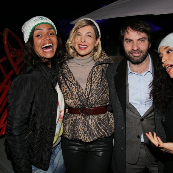 Exclusif - Laurence Roustandjee, Eléonore Boccara, Christophe Dominici, Aïda Touihri lors de la soirée "Fous Ta Doudoune" sur le rooftop de Serge Blanco, à Paris le 4 février 2016 © Marc Ausset-Lacroix
