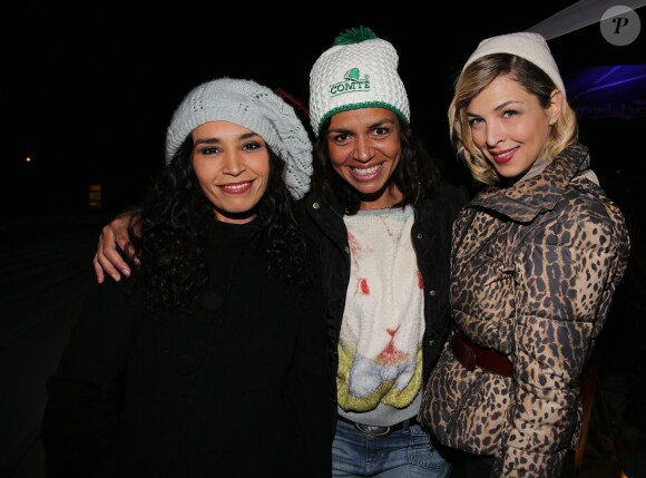Exclusif - Aïda Touihri, Laurence Roustandjee et Eléonore Boccara lors de la soirée "Fous Ta Doudoune" sur le rooftop de Serge Blanco, à Paris le 4 février 2016 © Marc Ausset-Lacroix