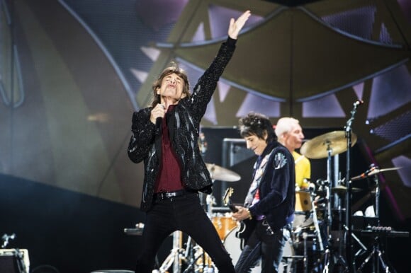 Mick Jagger, Ronnie Wood et Charlie Watts - Les Rolling Stones en concert au Tele2 Arena à Stockholm le 1er juillet 2014