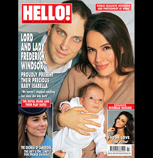 Lord Freddie Windsor et Sophie Winkleman en couverture du magazine Hello!, numéro du 22 février 2016, pour présenter leur fille Isabella.