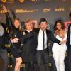 Christian Millette, Emmanuelle Berne, Chris Marques et sa fiancée Jaclyn Spencer, Priscilla Betti et Olivier Dion, lors de la cérémonie des Melty Future Awards 2016 au Grand Rex à Paris, le 16 février 2016.