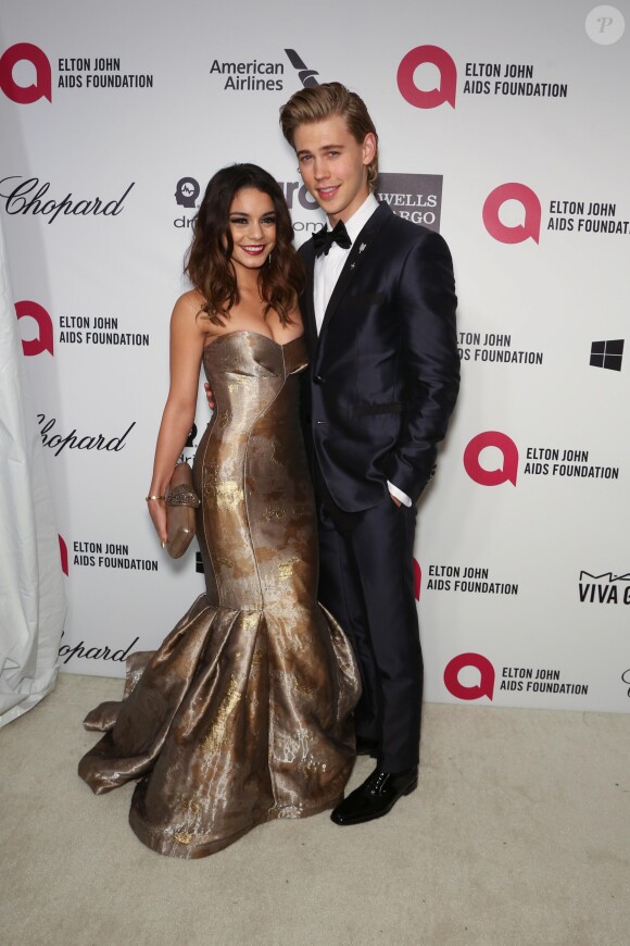 Vanessa Hudgens et son petit-ami Austin Butler - Personnalités à la "Elton John AIDS Foundation Viewing Party" à l'occasion de la 86e cérémonie des Oscars à Los Angeles, le 2 mars 2014.
