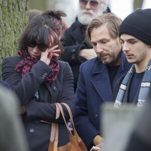 Sophie Marceau et Xawery Zulawski et Xawery derrière, aux obsèques d'Andrzej Zulawski à Gora Kalwaria, près de Varsovie en Pologne le 22 février 2016. BEW / Bestimage