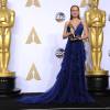 Brie Larson (Oscar de la meilleure actrice pour le film "Room"), irrésistible dans une robe Gucci - 88ème cérémonie des Oscars à Hollywood, le 28 février 2016.