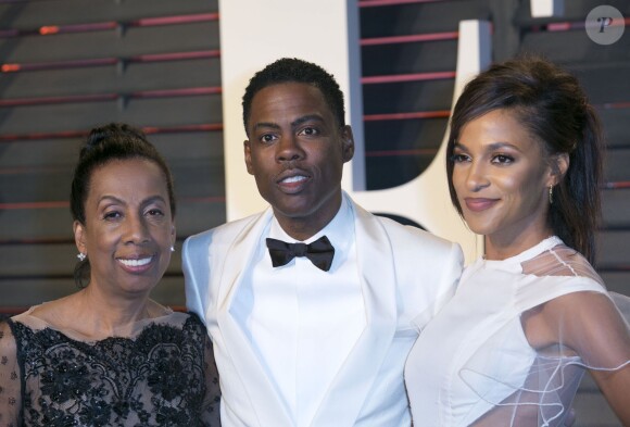 Chris Rock, sa mère Rosalie et sa compagne Megalyn Echikunwoke - Soirée "Vanity Fair Oscar Party" après la 88e cérémonie des Oscars à Hollywood, le 28 février 2016.