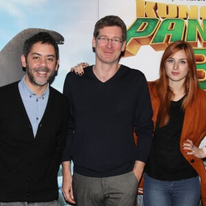 Exclusif - Manu Payet, Pascal Canfin (directeur de WWF) et Alison Wheeler lors de l'avant-première du film d'animation "Kung Fu Panda 3" à l'UGC Normandie sur les Champs-Elysées à Paris le 13 Mars 2016. © Denis Guignebourg/Bestimage