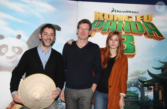 Exclusif - Manu Payet, Pascal Canfin (directeur de WWF) et Alison Wheeler lors de l'avant-première du film d'animation "Kung Fu Panda 3" à l'UGC Normandie sur les Champs-Elysées à Paris le 13 Mars 2016. © Denis Guignebourg/Bestimage