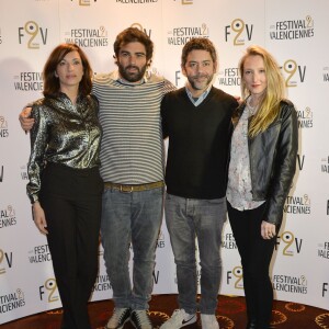 Aure Atika, Cyril Gelblat, Manu Payet et Audrey Lamy (enceinte) - Soirée d'ouverture du festival 2 Valenciennes Fiction - Projecton du film "Tout pour être heureux" de Cyril Gelblat le 16 mars 2016. © Veeren/Bestimage