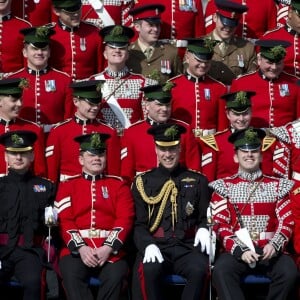 Le prince William lors des cérémonies de la Saint-Patrick avec les Irish Guards à la caserne de la cavalerie Hounslow à Londres le 17 mars 2016.