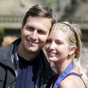 Exclusif - Ivanka Trump lors du semi-marathon de New York, supportée par ses enfants et son mari Jared Kushner. Le 19 avril 2015