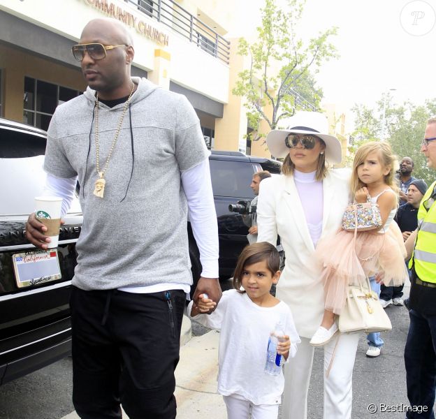 Lamar Odom et sa femme Khloé Kardashian arrivent à l'église de Agoura Hills pour la messe de Pâques à Hagoura Hills le 27 Mars 2016.