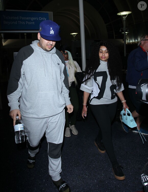 Rob Kardashian et sa compagne Blac Chyna arrivent à l'aéroport LAX de Los Angeles. Le 14 mars 2016