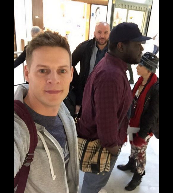 Matthieu Delormeau, Mokhtar Guetari et Isabelle Morini-Bosc à l'aéroport afin de prendre l'avion pour Las Vegas, le 31 mars 2016