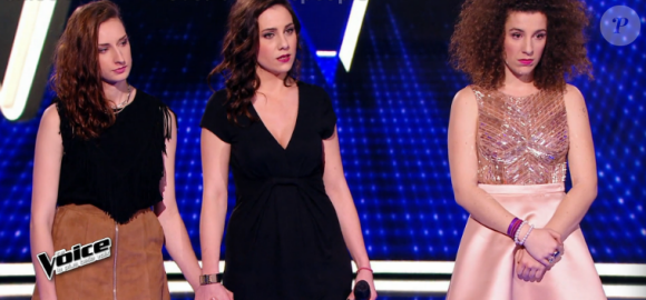 Philippine, Angy et Amandine s'affrontent lors de l'épreuve ultime dans The Voice 5, ce samedi 9 avril 2016 sur TF1