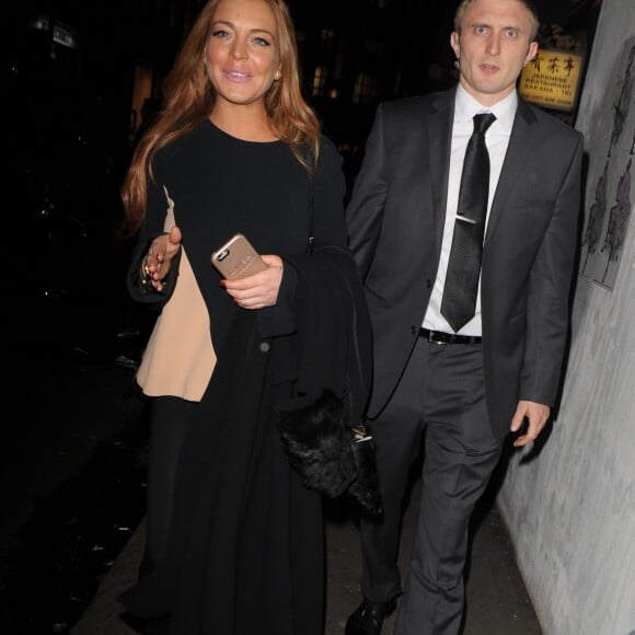 Lindsay Lohan à la sortie du vernissage de Tyler Shields "Decadence" à la galerie Maddox à Londres. Le 3 février 2016 © CPA / Bestimage