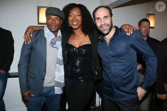 Sylvain Wiltord, Nadège Beausson-Diagne et son compagnon Geoffroy Jeff Tekeyan - Soirée "VICO partenaire des supporters à domicile" à l'atelier à Paris le 14 avril 2016. © CVS/Bestimage  Evening "VICO partner of home supporters" in Paris, France on April 14, 2016.14/04/2016 - Paris