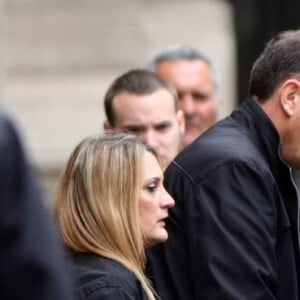 Jacques Chirac (en fauteuil roulant) a assisté aux obsèques de sa fille aînée Laurence Chirac, morte le 14 avril 2016, qui ont été célébrées en la basilique Sainte-Clotilde à Paris le 16 avril 2016. La défunte a ensuite été inhumée dans la plus stricte intimité familiale au cimetière du Montparnasse © Crystal Pictures/Bestimage