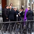 Claude Chirac et les proches de la famille lors des obsèques de Laurence Chirac, fille de Jacques et Bernadette Chirac morte le 14 avril 2016, qui ont été célébrées en la basilique Sainte-Clotilde à Paris le 16 avril 2016. La défunte a ensuite été inhumée dans la plus stricte intimité familiale au cimetière du Montparnasse © Crystal Pictures/Bestimage