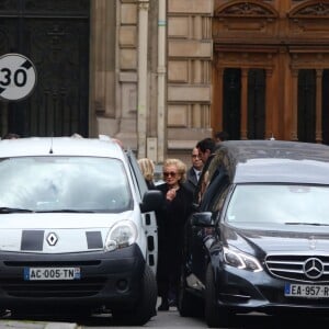 Bernadette Chirac et son amie Maryvonne Pinault lors des obsèques de Laurence Chirac, fille de Jacques et Bernadette Chirac morte le 14 avril 2016, qui ont été célébrées en la basilique Sainte-Clotilde à Paris le 16 avril 2016. La défunte a ensuite été inhumée dans la plus stricte intimité familiale au cimetière du Montparnasse © Crystal Pictures/Bestimage