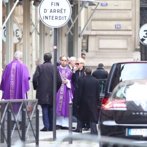 Claude Chirac et son mari Frédéric Salat-Baroux lors des obsèques de Laurence Chirac, fille de Jacques et Bernadette Chirac morte le 14 avril 2016, qui ont été célébrées en la basilique Sainte-Clotilde à Paris le 16 avril 2016. La défunte a ensuite été inhumée dans la plus stricte intimité familiale au cimetière du Montparnasse © Crystal Pictures/Bestimage