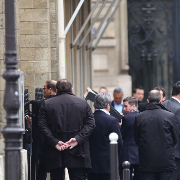 Bernadette Chirac et des proches lors des obsèques de Laurence Chirac, fille de Jacques et Bernadette Chirac morte le 14 avril 2016, qui ont été célébrées en la basilique Sainte-Clotilde à Paris le 16 avril 2016. La défunte a ensuite été inhumée dans la plus stricte intimité familiale au cimetière du Montparnasse © Crystal Pictures/Bestimage