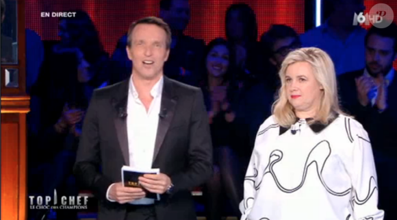 Stéphane Rotenberg et Hélène Darroze, dans Top Chef - Le Choc des champions, le lundi 25 avril 2016 sur M6.