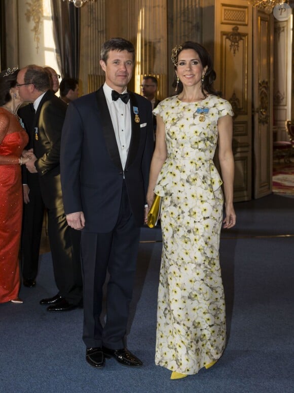 Le prince Frederik et la princesse Mary de Danemark - Banquet donné en l'honneur du 70ème anniversaire du roi Carl Gustav de Suède au palais royal à Stockholm, le 30 avril 2016.