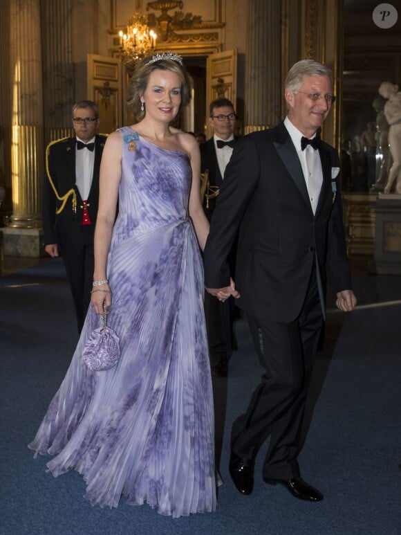 La reine Mathilde et le roi Philippe de Belgique - Banquet donné en l'honneur du 70ème anniversaire du roi Carl Gustav de Suède au palais royal à Stockholm, le 30 avril 2016.