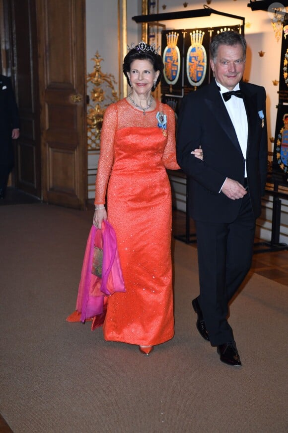 La reine Silvia de Suède et le président de Finlande Sauli Niinistö - Banquet donné en l'honneur du 70ème anniversaire du roi Carl Gustav de Suède au palais royal à Stockholm, le 30 avril 2016.