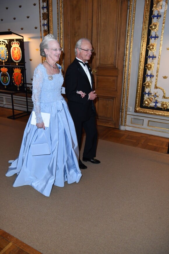 La reine Margrethe II de Danemark et le roi Carl Gustav de Suède - Banquet donné en l'honneur du 70ème anniversaire du roi Carl Gustav de Suède au palais royal à Stockholm, le 30 avril 2016.