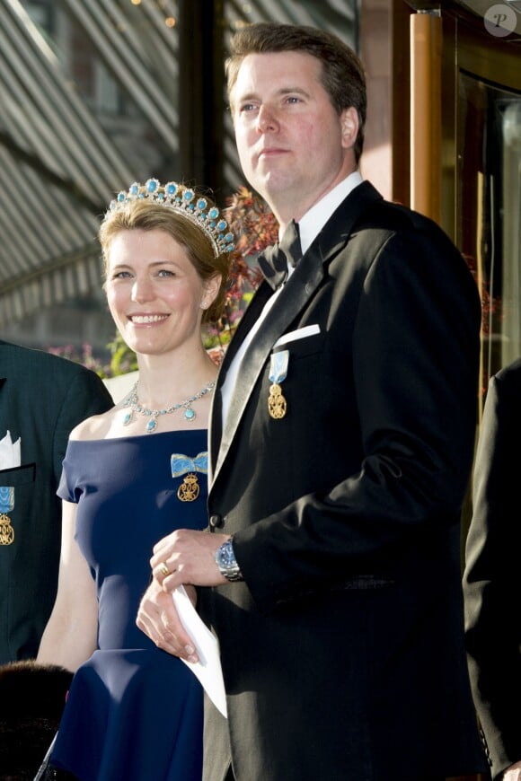 La princesse Kelly de Saxe-Coburg et le Prince Hubertus de Saxe-Coburg - Les invités du roi Carl Gustav de Suède arrivent au Banquet organisé en l'honneur de son 70ème anniversaire au palais royal à Stockholm le 30 avril 2016.