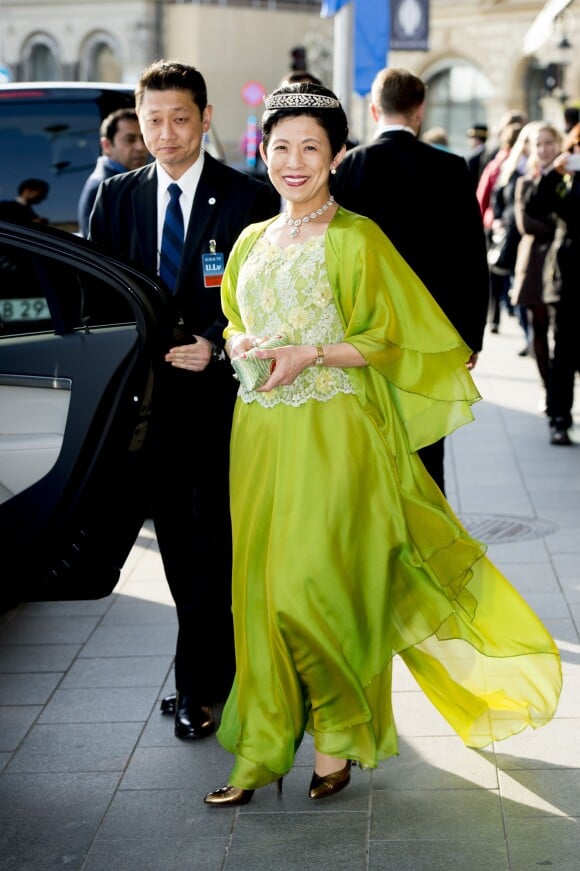La princesse Takamado du Japon - Les invités du roi Carl Gustav de Suède arrivent au Banquet organisé en l'honneur de son 70ème anniversaire au palais royal à Stockholm le 30 avril 2016.