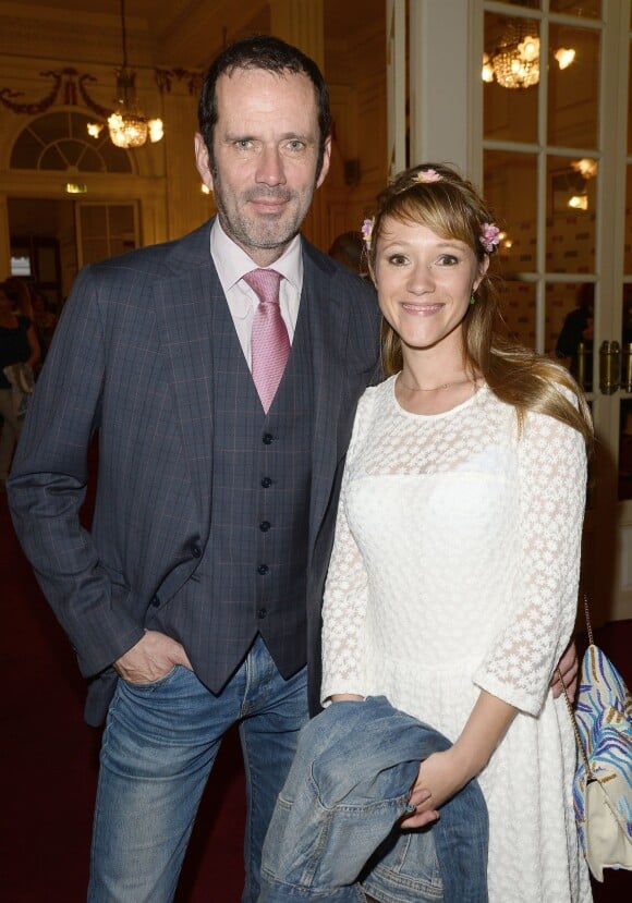 Christian Vadim et son épouse Julia Livage à la générale de la pièce "Open Space" au théâtre de Paris le 11 mai 2015