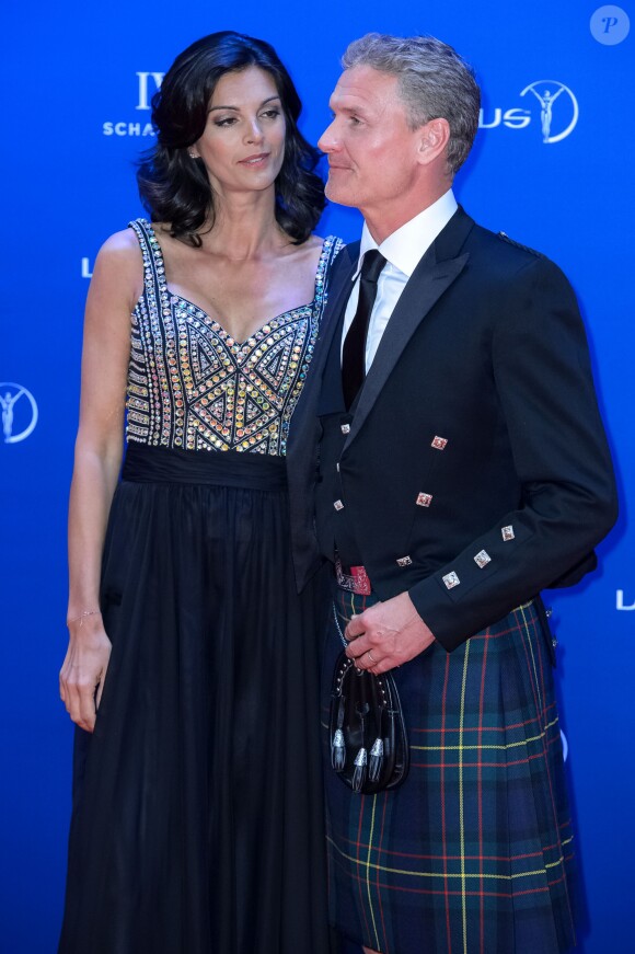David Coulthard et sa femme Karen Minier lors du "Laureus World Sports Awards 2016" à Berlin le 18 avril 2016