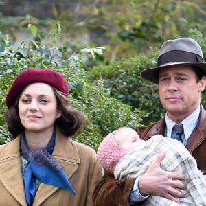 Brad Pitt et Marion Cotillard en tournage à Londres, le 31 mars 2016.