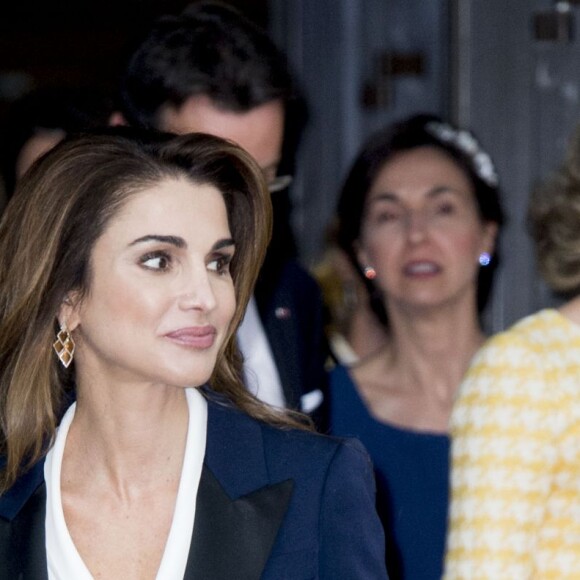 Le roi Philippe et la reine Mathilde de Belgique et leurs invités le roi Abdullah II et la reine Rania de Jordanie ont participé à un événement à l'Université de Louvain le 18 mai 2016.