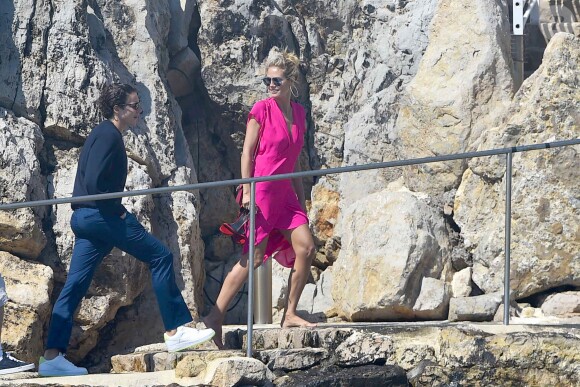 Heidi Klum et Vito Schnael quittent l'hôtel Eden Roc pour passer à la journée sur un yatch à Cannes, le 15 mai 2016