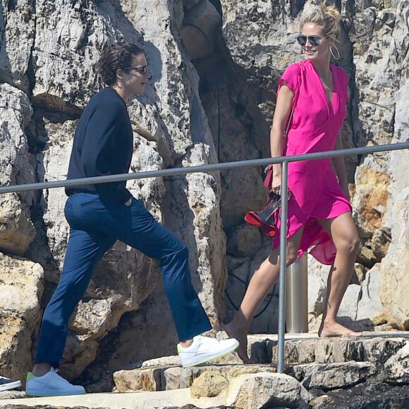 Heidi Klum et Vito Schnael quittent l'hôtel Eden Roc pour passer à la journée sur un yatch à Cannes, le 15 mai 2016