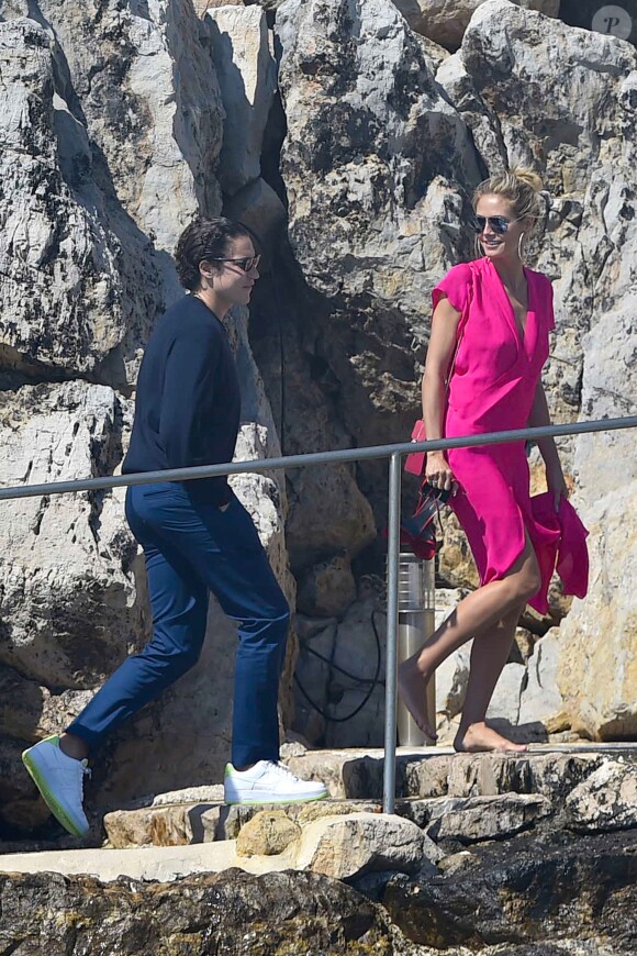 Heidi Klum et Vito Schnael quittent l'hôtel Eden Roc pour passer à la journée sur un yatch à Cannes, le 15 mai 2016