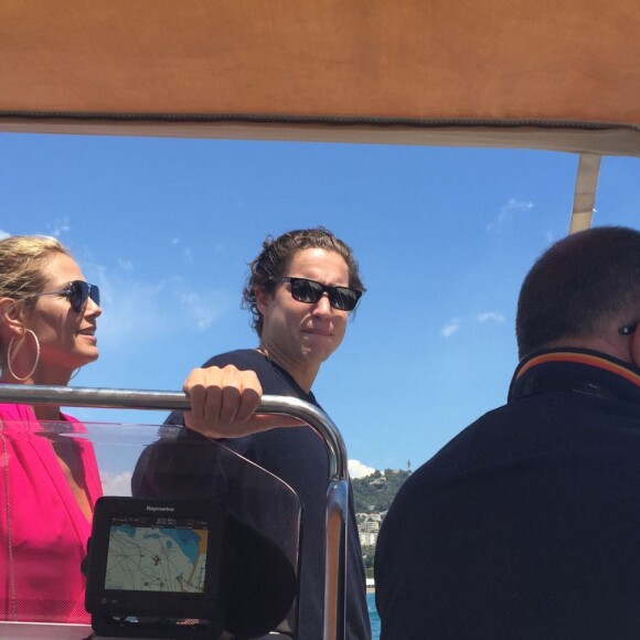 Heidi Klum et Vito Schnael quittent l'hôtel Eden Roc pour passer à la journée sur un yatch à Cannes, le 15 mai 2016