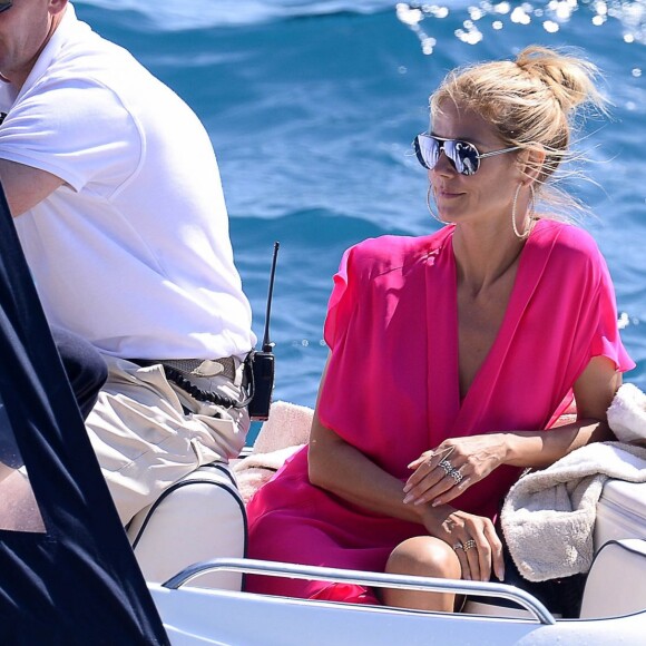 Heidi Klum et Vito Schnael quittent l'hôtel Eden Roc pour passer à la journée sur un yatch à Cannes, le 15 mai 2016